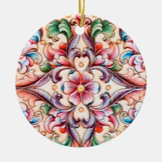 ELEGANT GREEN RED PINK BLUE FLORAL FANTASY KERAMIKORNAMENT (Vorne)