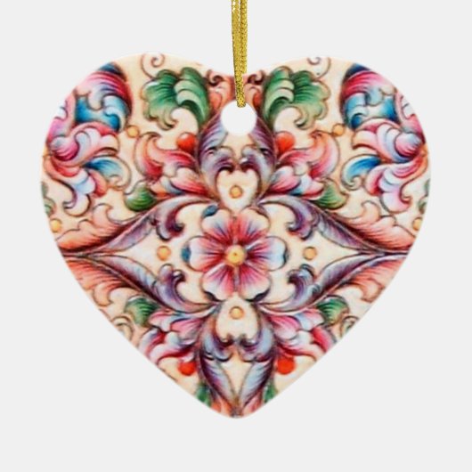 ELEGANT GREEN RED PINK BLUE FLORAL FANTASY KERAMIKORNAMENT (Vorne)
