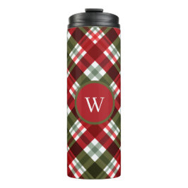 Elegant green Red Plaid Rustic Christmas monogram Thermosbecher