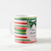 Elegant Green Red Stripes Ribbon Weihnachten Kaffeetasse (Vorderseite Links)