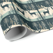 Elegant Green Reindeer Illustration Geschenkpapier (Rolleneckpunkt)
