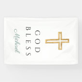 Elegant Green Religious Cross Boy God Bless Banner (Horizontal)