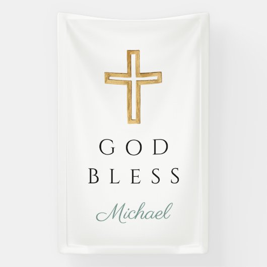 Elegant Green Religious Cross Boy God Bless Banner (Vertikal)