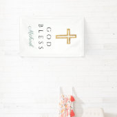 Elegant Green Religious Cross Boy God Bless Banner (InSitu)