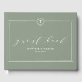 Elegant Green Sage Monogram Calligraphy Wedding Gästebuch (Vorderseite)