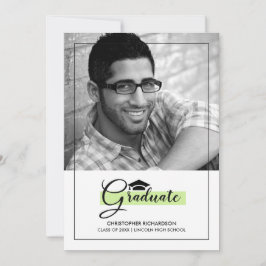 Elegant Green | Schwarze Graduierungsparty Foto Ca Einladung