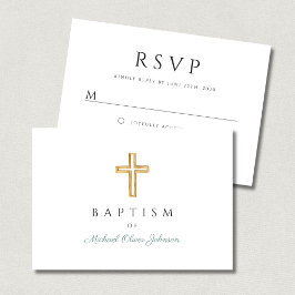 Elegant Green Script Boy Baptisse RSVP Karte