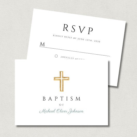 Elegant Green Script Boy Baptisse RSVP Karte