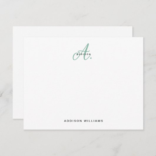 Elegant Green Script Monogram Mitteilungskarte (Vorne/Hinten)