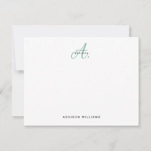 Elegant Green Script Monogram Mitteilungskarte