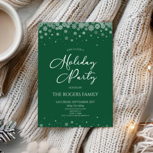 Elegant Green Snowflake Winter Holiday Party Einladung
