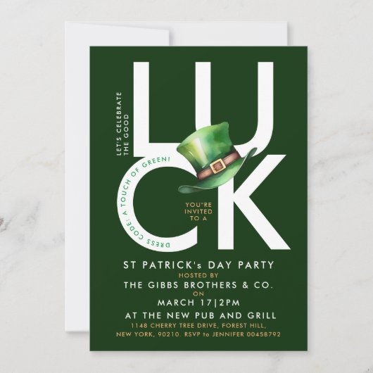 Elegant Green St Patrick Leprechaun Hat Party Einladung (Vorderseite)