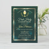 Elegant Green, Stars First Holy Communion Einladung (Stehend Vorderseite)