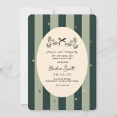 Elegant Green Striped Holiday Party Invitation Einladung (Vorderseite)