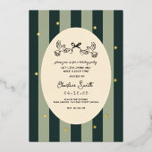 Elegant Green Striped Holiday Party Invitation Folieneinladung (Vorderseite)