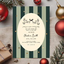 Elegant Green Striped Holiday Party Invitation Folieneinladung