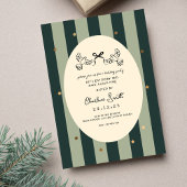 Elegant Green Striped Holiday Party Invitation Folieneinladung