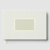 Elegant Green Striped Rectangle Gästebuch (Vorderseite)