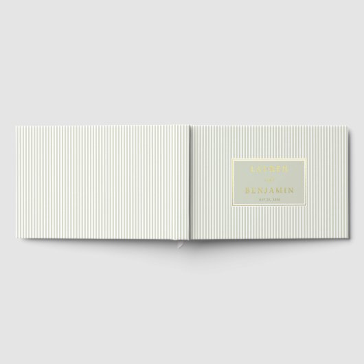 Elegant Green Striped Rectangle Gästebuch (Voll)