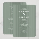 Elegant Green Striped Wedding Ceremony Programm (Vorne/Hinten)