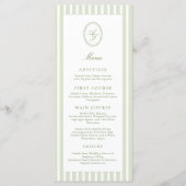 Elegant Green Stripes Wedding Menu Menükarte (Vorderseite)