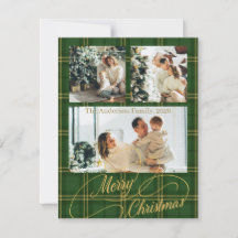 Elegant Green Tartan Family Photo Christmas Card