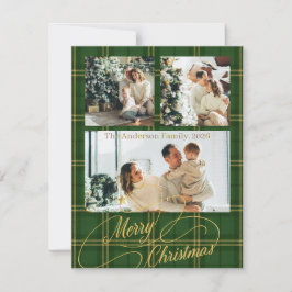 Elegant Green Tartan Family Photo Christmas Card Feiertagskarte