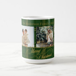 Elegant Green Tartan Family Photo Christmas Card Kaffeetasse