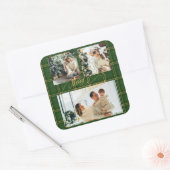 Elegant Green Tartan Family Photo Christmas  Quadratischer Aufkleber (Umschlag)