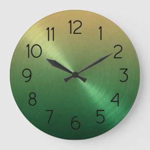Elegant Green to Gold Ombre Gradient Große Wanduhr