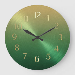 Elegant Green to Gold Ombre Gradient Große Wanduhr