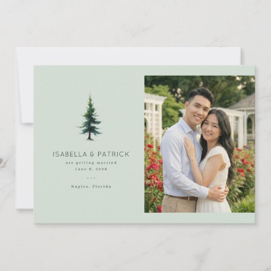 Elegant Green Tree Illustration Save The Date (Vorderseite)