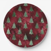Elegant Green Trees Red Faux Foil Christmas Pappteller (Vorderseite)
