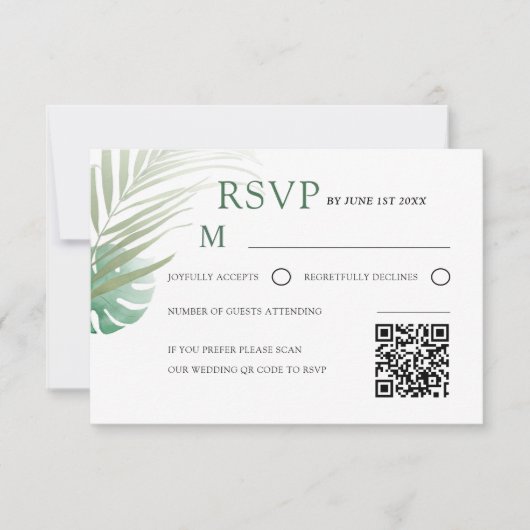 Elegant Green Tropical RSVP Wedding (Vorderseite)