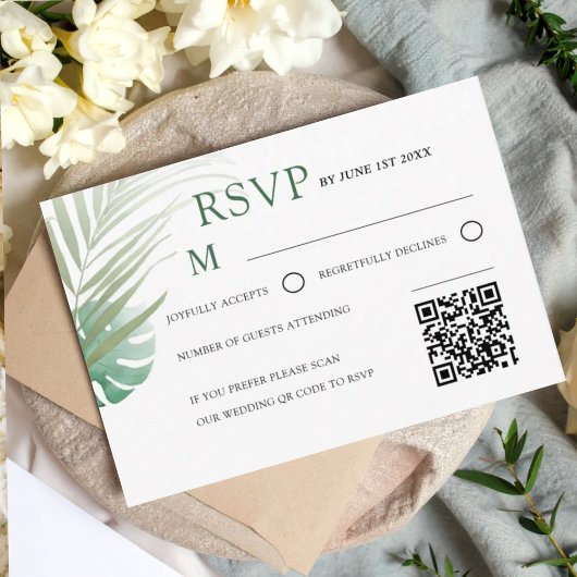 Elegant Green Tropical RSVP Wedding  Karte