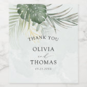 Elegant Green Tropical Thank You Wedding Weinetikett (Einzelnes Label)