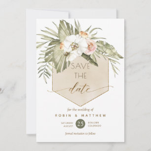 Elegant Green und Beige Palm Blätter Blumen Save The Date