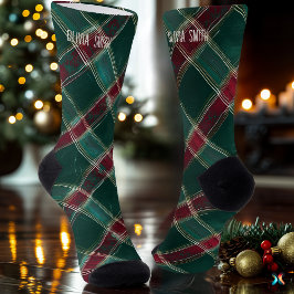 Elegant Green und Burgund Weihnachten Karierte Cus Socken