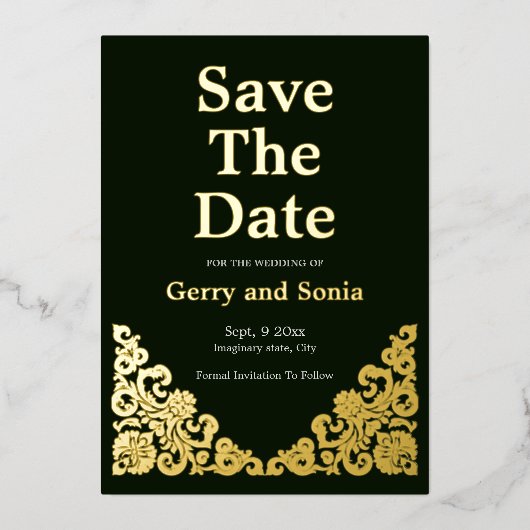 Elegant Green und Gold Folieneinladung (Vorderseite)