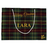 Elegant Green und Gold Karierte Weihnachtszeit Cus Große Geschenktüte (Rückseite)