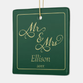 Elegant Green und Gold Mr. and Mrs. Keramikornament (Links)