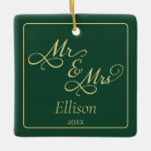 Elegant Green und Gold Mr. and Mrs. Keramikornament (Vorderseite)