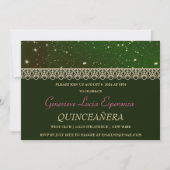 Elegant Green und Gold Quinceñera Einladung (Vorderseite)