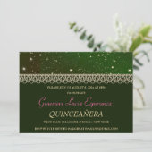 Elegant Green und Gold Quinceñera Einladung (Stehend Vorderseite)