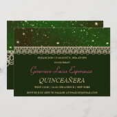 Elegant Green und Gold Quinceñera Einladung (Vorne/Hinten)
