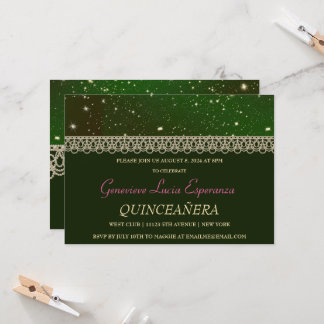 Elegant Green und Gold Quinceñera Einladung