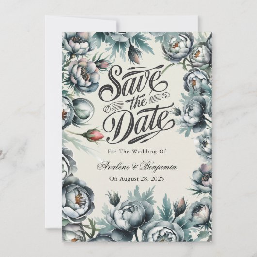Elegant Green und Gray Bouquet Save the Date Einladung (Vorderseite)