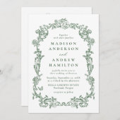 Elegant Green Victorian Floral All in One Wedding Einladung (Vorne/Hinten)