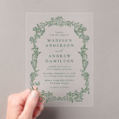 Elegant Green Victorian Floral Frame Wedding Acryleinladungen (Insitu (Handheld))