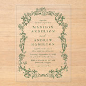 Elegant Green Victorian Floral Frame Wedding Acryleinladungen (Vorderseite)